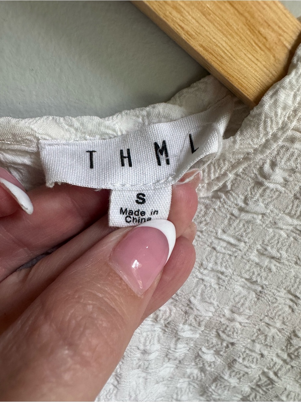 THML White Textured Short Sleeve Top with Pink & Blue Trim - Picture 3 of 10